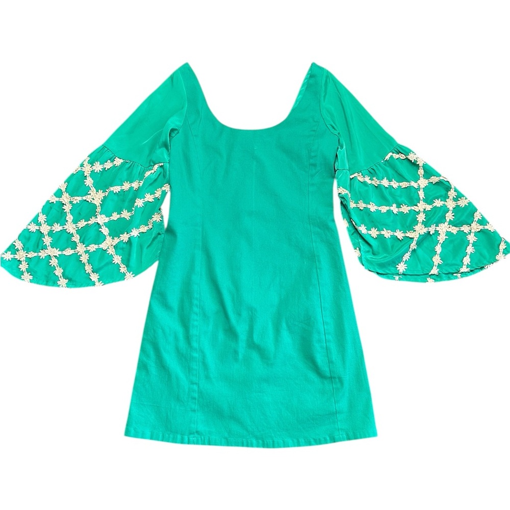 Judith March Jade Green Bell Sleeve Daisy Mini Dress